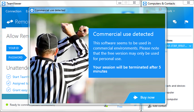 teamviewer detected commercial use