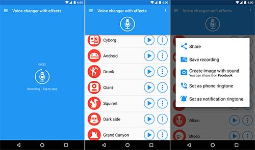 Voice changer with effects app interface