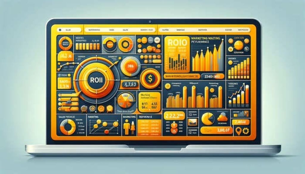 Professional analyzing marketing ROI data on computer dashboard