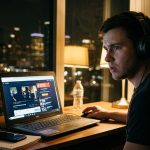 Person in Houston using laptop with warning pop-ups from free streaming site in humid room