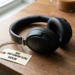 Premium Bose headphones resting on a wooden desk.