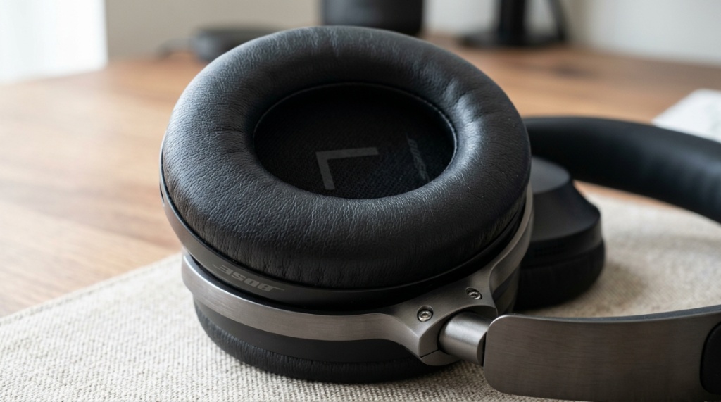 Close-up of Bose headphone cushions showing build quality.